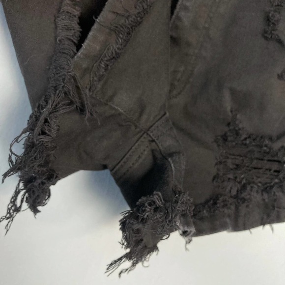 Kancan Black Distressed Destroyed Ripped Denim Raw Hem Jean Shorts Size 27 - Picture 6 of 16